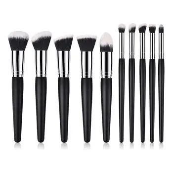 

10PCS Fan Shape Makeup Brushes Eye Shadow Foundation Blush Makeup Brushes Set With Wooden Handle