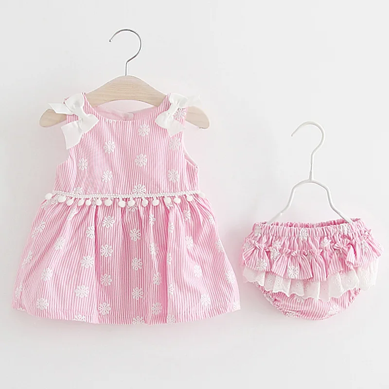 2018 Newborn Baby Girls Clothes Sleeveless Dress+Briefs 2PCS Outfits Set Striped Printed Cute Clothing Sets Summer Sunsuit 0-24M