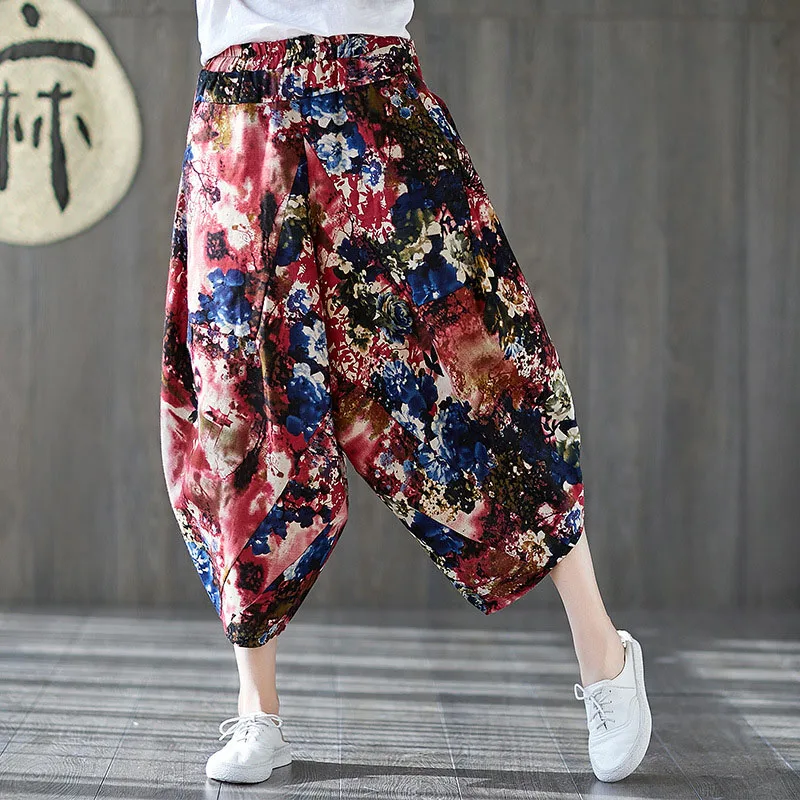 Harem Pants for Women Casual Dot Print Lantern Pants Wide Leg Pants Plus Size Beach Trousers