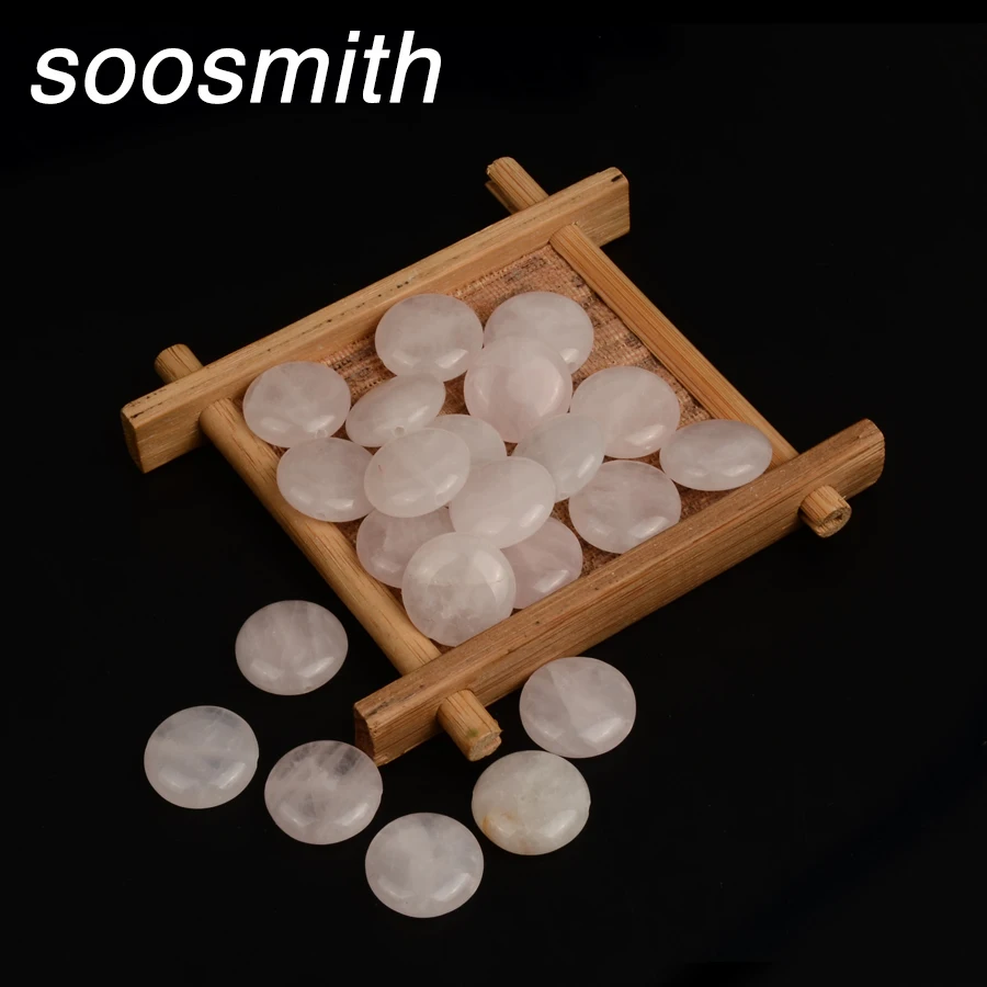 soosmith Natural Flat Round Stone Beads Pink Quartz Loose Beads For Jewelry Making Diy Jewelry Bracelet Necklace Handmade Craft (2)