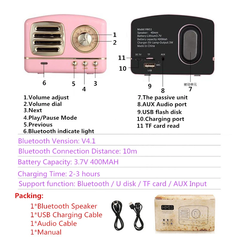 Multi-function Bluetooth Speaker Support USB TF AUX 3D Subwoofer HiFi Sound Retro Portable Mini Wireless Speaker Bluetooth Multi-function Bluetooth Speaker Support USB TF AUX 3D Subwoofer HiFi Sound Retro Portable Mini Wireless Speaker Bluetooth