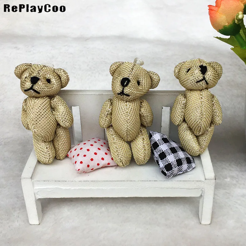 

100PCS/LOT Mini Teddy Bear Stuffed Plush Toys 6cm Small Bear Stuffed Toys gold pelucia Pendant Kids Birthday Gift HMR018