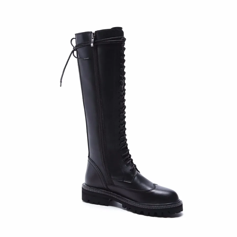 Ботинки «Челси» из коровьей кожи на шнуровке с круглым носком на среднем каблуке; черные мотоциклетные ботинки; сохраняющие тепло высокие сапоги ручной работы для подиума; L33