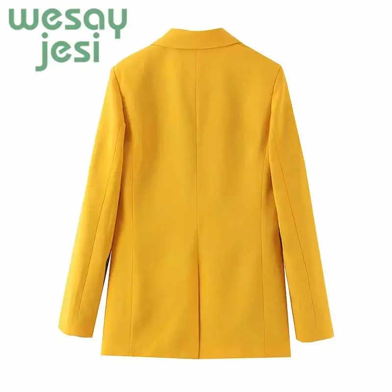 2019 Women Double Breasted chic blazer Office Lady Small Suit Jacket Ladies Leisure Yellow Lady's suit Coat Streetwear