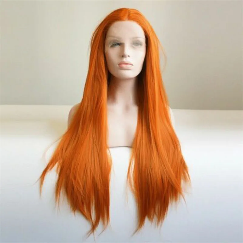 CosplaySalon H793289E 24 дюйма Длинные оранжевые прямые модные синтетические женские вечерние термостойкие кружева спереди парик+ шапка
