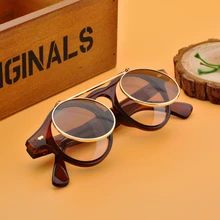 Gafas de sol con tapa plana, diseño de marca redonda, gafas de sol Retro de Metal abatible hacia arriba para hombres y mujeres, gafas de sol Steampunk góticas clásicas