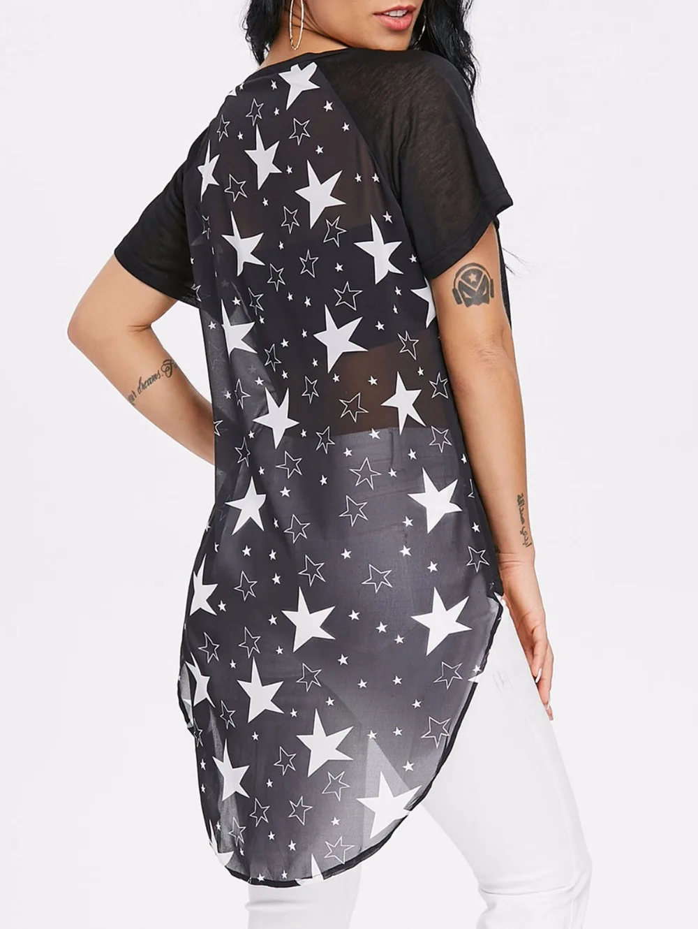 VESTLINDA Stars Print Back Chiffon Blouse Women Tunic Blusas Feminine Blouse Women Clothes 2018 Summer Fashion Casual Top Female 4
