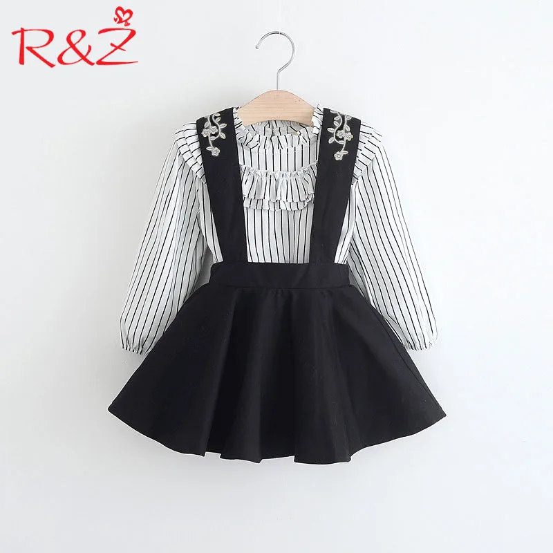 R&Z Baby Girls Clothing 2018 New Spring and Autumn Ruffledcollar Striped Blouse + Black Strap Dress for Kids Children's Clothing R&Z Baby Girls Clothing 2018 New Spring and Autumn Ruffledcollar Striped Blouse + Black Strap Dress for Kids Children's Clothing