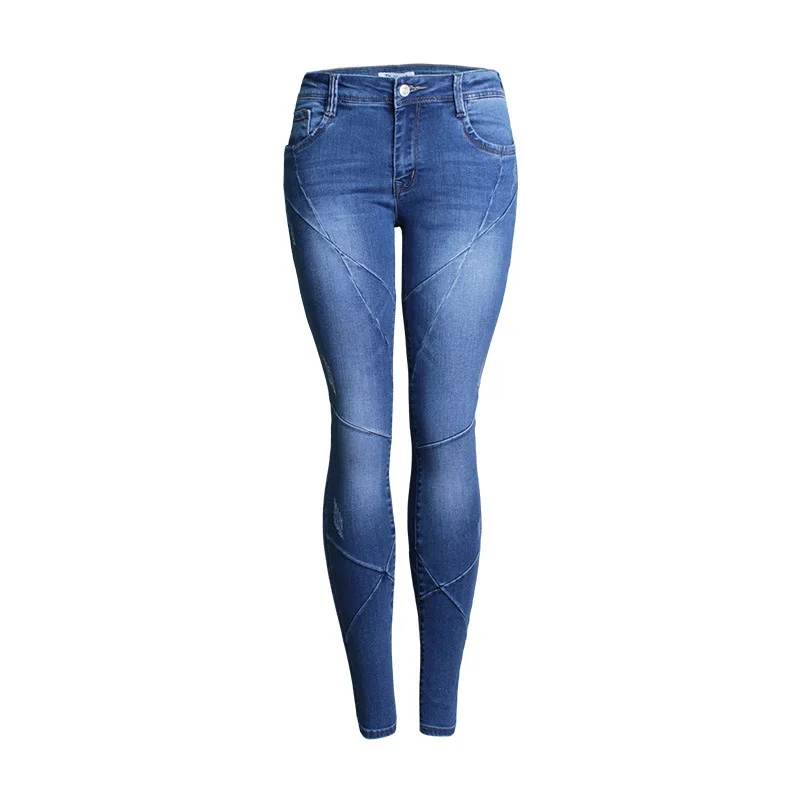 Woman jeans Slim spring Autumn jeans Mid waist Crease Pencil pants Skinny jeans Woman AM053 - Цвет: Синий