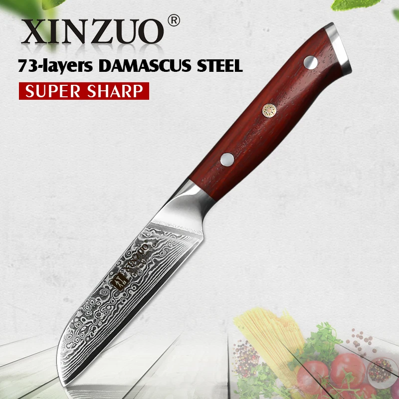 

XINZUO 3.5" inch Paring knife Japan Damascus VG10 Steel Newest Fruit Peeler Knife Kitchen Knife Ultra Sharp with Rosewood Handle
