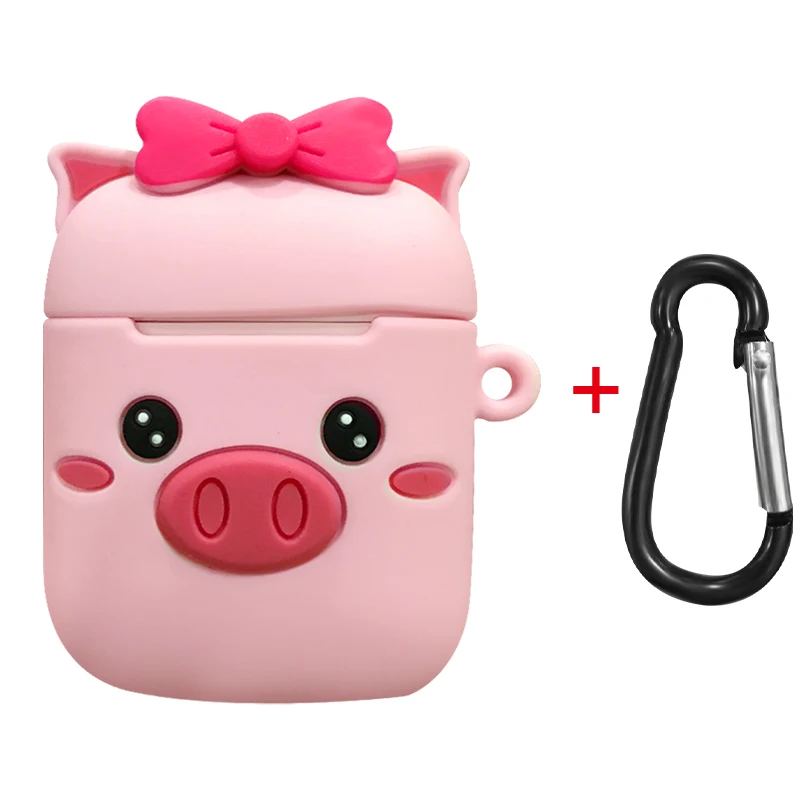 Pink Pig Bluetooth чехол для наушников для Airpods 2 1 Аксессуары Защитная крышка сумка анти-потеря милый мультфильм DIY силиконовый чехол для наушников - Цвет: Pink Pig