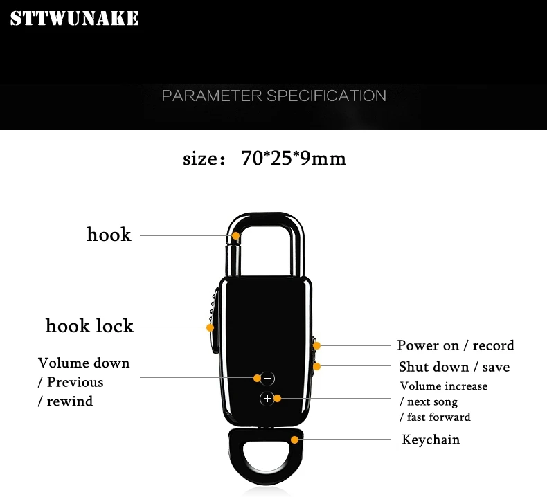 STTWUNAKE Аудио Диктофон профессиональный цифровой HD диктофон мини брелок скрытый denoise дальний HiFi без потерь