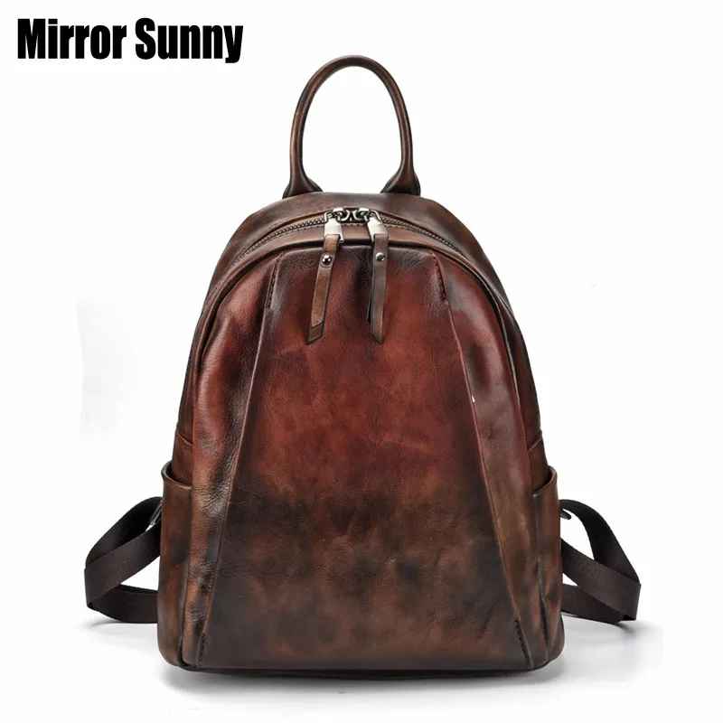 

Genuine Leather Backpack Retro Head Layer Cowhide Leather Women Backpack Female Shoulder Bag School Bag for Teenage Girl Daypack
