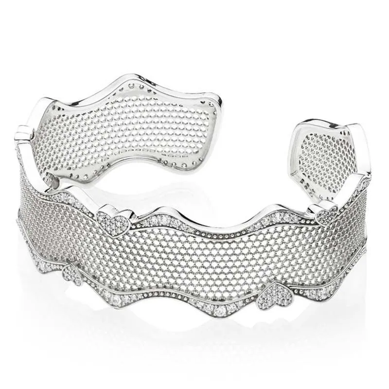 

New 925 Sterling Silver Bangle Openwork Lace Of Love Open Bracelets Bangle Fit Women Bead Charm Fine DIY Jewelry