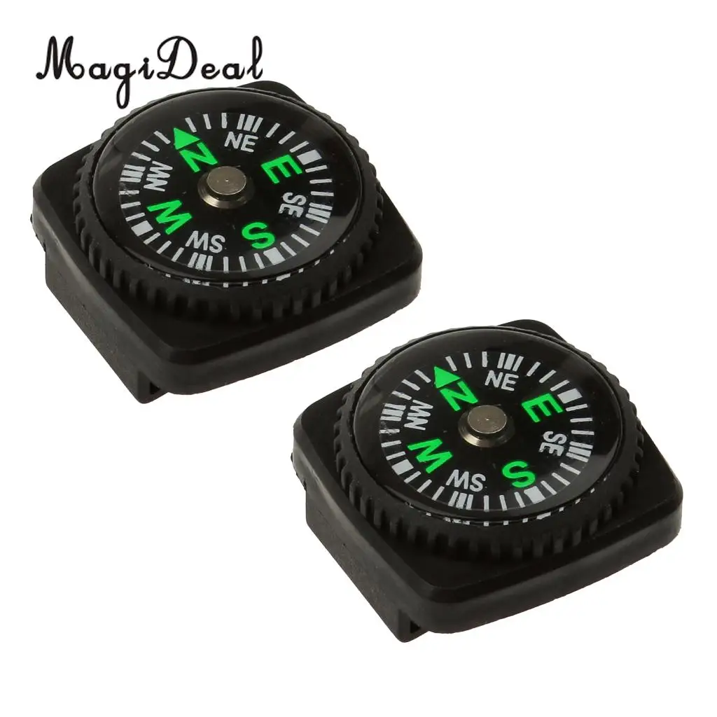 MagiDeal 2x Black Rubber Mini Holster Watch Band Compass Paracord Bracelet Compass for Camping Hiking Travell Boating Accessory