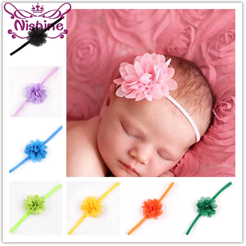 

Nishine 20 Colors Mini Chiffon Flower Kids Headbands Elastic Newborn Hair Bands Solid Color Girls Head Hair Accessories