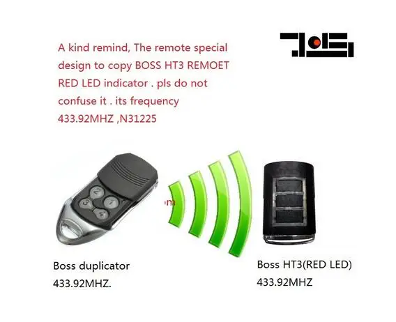 

BOSS HT3 433.92MHZ ,N31225 replacement ,boss garage door remote replacement