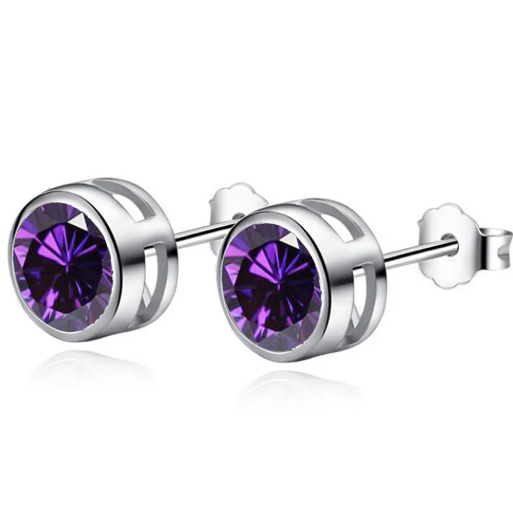 

CLEAR RED PURPLE ZIRCON CZ PAVED SILVER COLOR ROUND STUD EARRINGS FOR WOMEN BRINCOS WEDDING EARRING JEWELRY BOUCLE D'OREILLE