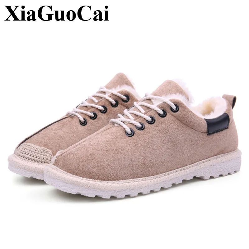 Winter Casual Shoes Women Boots with Fur Warm Fleeces Lace up Flat