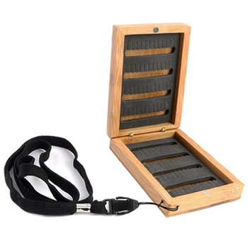 

SEWS-Wooden Bamboo Fly Fishing Box With Slit Foam Insert Super Small Portable Fishing Tackle Box Fishing Accessories
