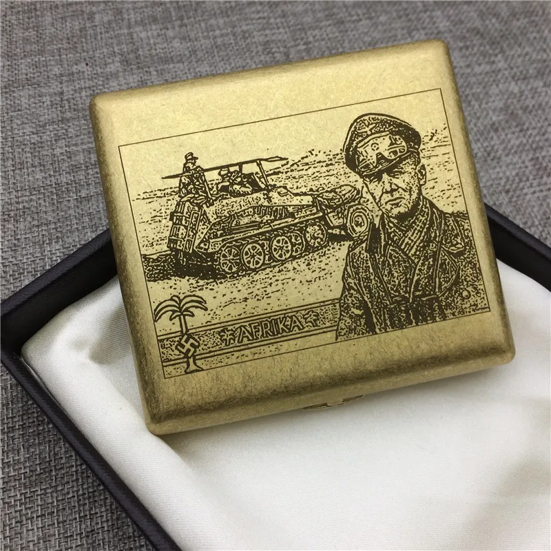 2 мировая война десерт лиса Rommer медный чехол для сигарет коробка мужские металлические коробки для сигарет лазерная гравировка навсегда коробка для хранения
