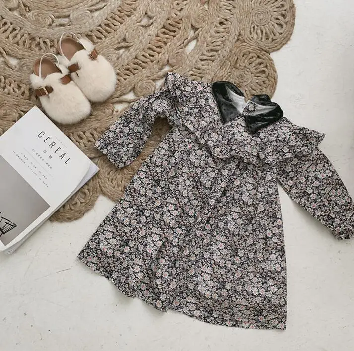 wholesale girls printed dress fashion autumn cotton velvet girls dresses 1-6 years HU972