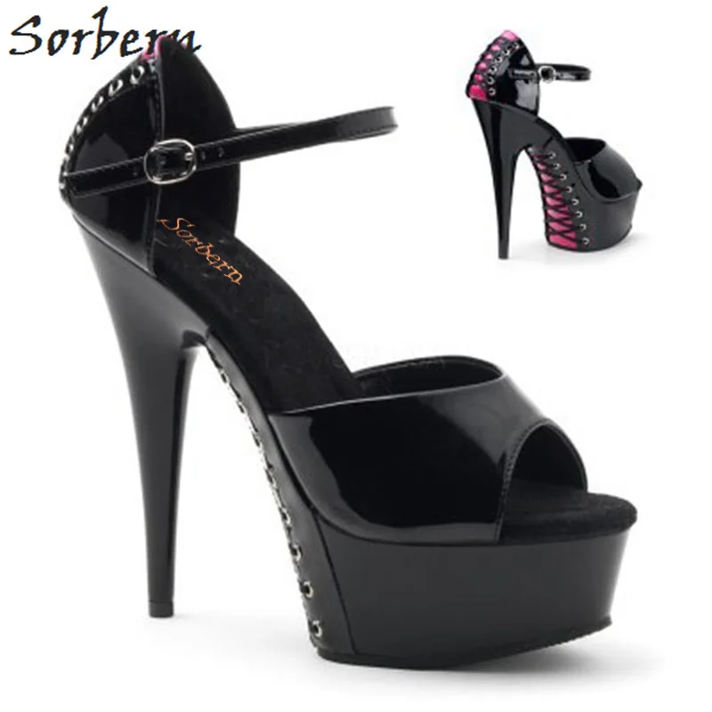 

Sorbern Spike Heels Women Pumps Shoes Patent Leather Peep Toe Buckle Strap Ladies Party Pumps Shoes Platform Pump
