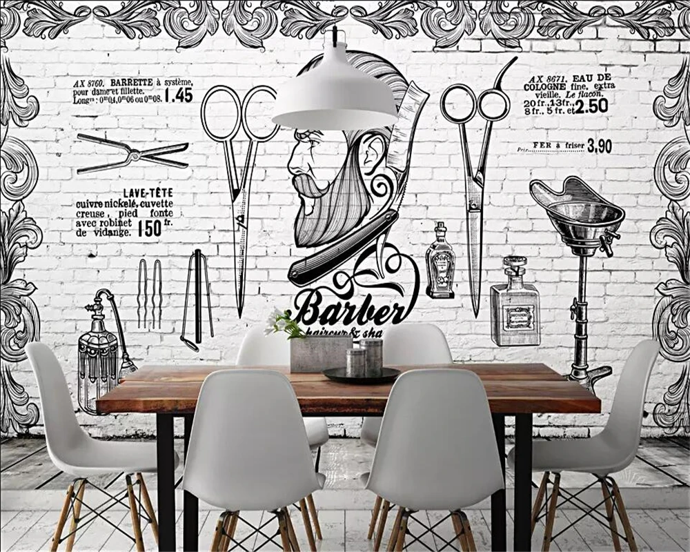 Beibehang壁画壁紙ヨーロッパとイギリス英国レトロトレンド理髪店背景白レンガの壁3d壁紙 Wallpapers Aliexpress