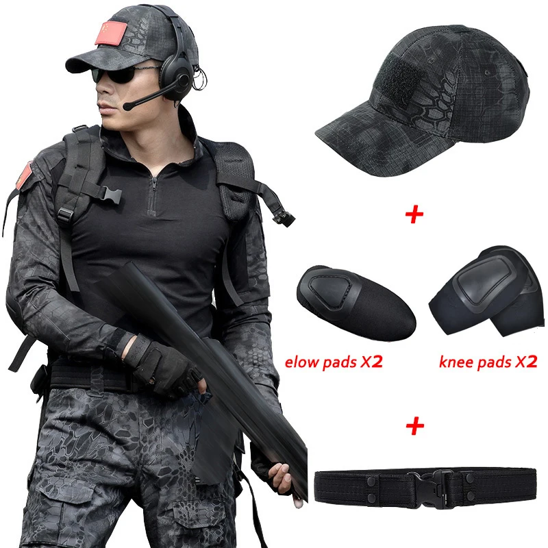 Uniforme Militar, Мужская тактическая одежда для охоты, черный питон, камуфляжная одежда для охоты, Женская армейская Военная рубашка с камуфляжем мультикам+ штаны