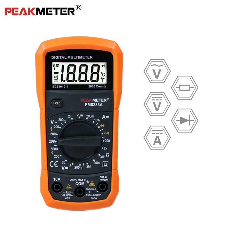 

PEAKMETER Multimeter Voltmeter Ammeter PM8233 with True AC DC Voltage Resistance Capacitance Frequency Temperature NCV Tester