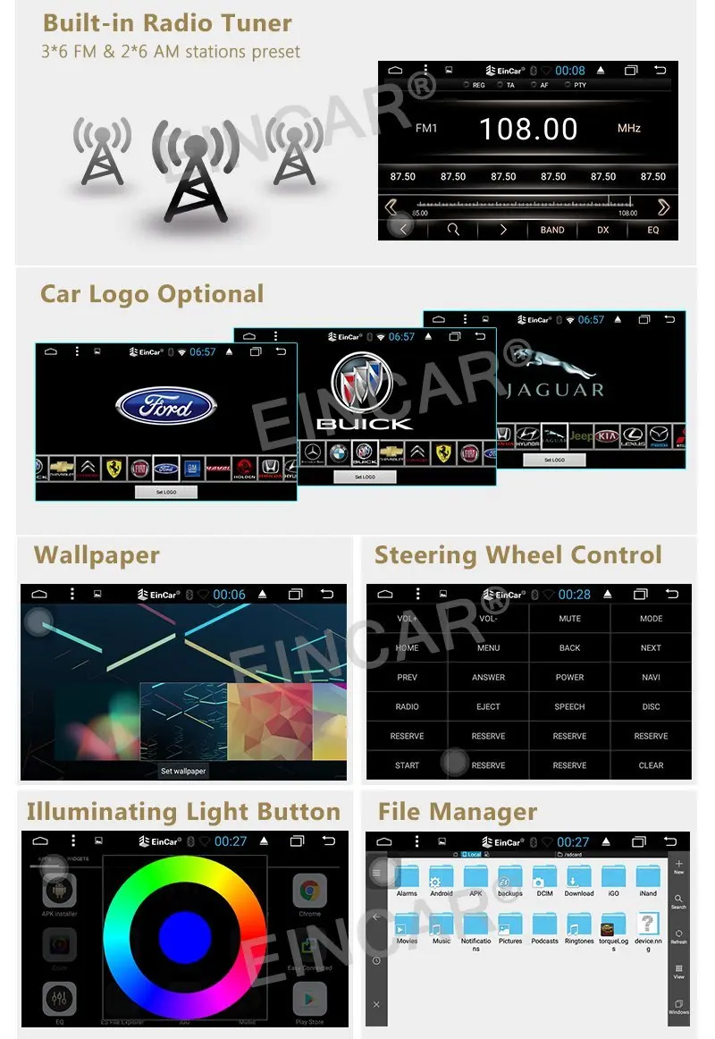 Sale Eincar Quad Core Android6.0 Mashmallow Car stereo with DVD Player GPS Navigation support Bluetooth Car Entertainment 5