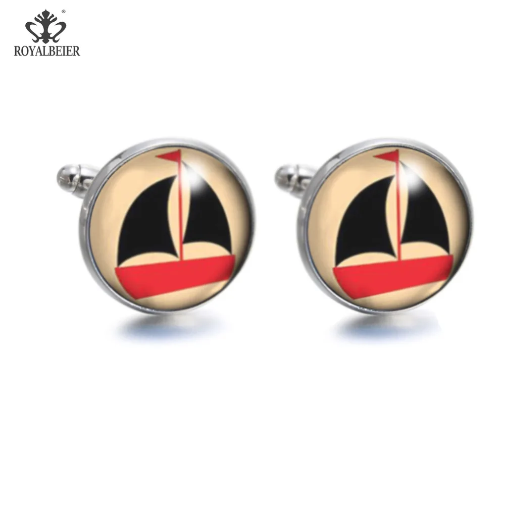 ROYALBEIER 1 pair Colorful Mix Theme Cufflink 18mm Glass Charms Silver Plated Copper Based Handmade Shirt Accessory XK0021 | Украшения и