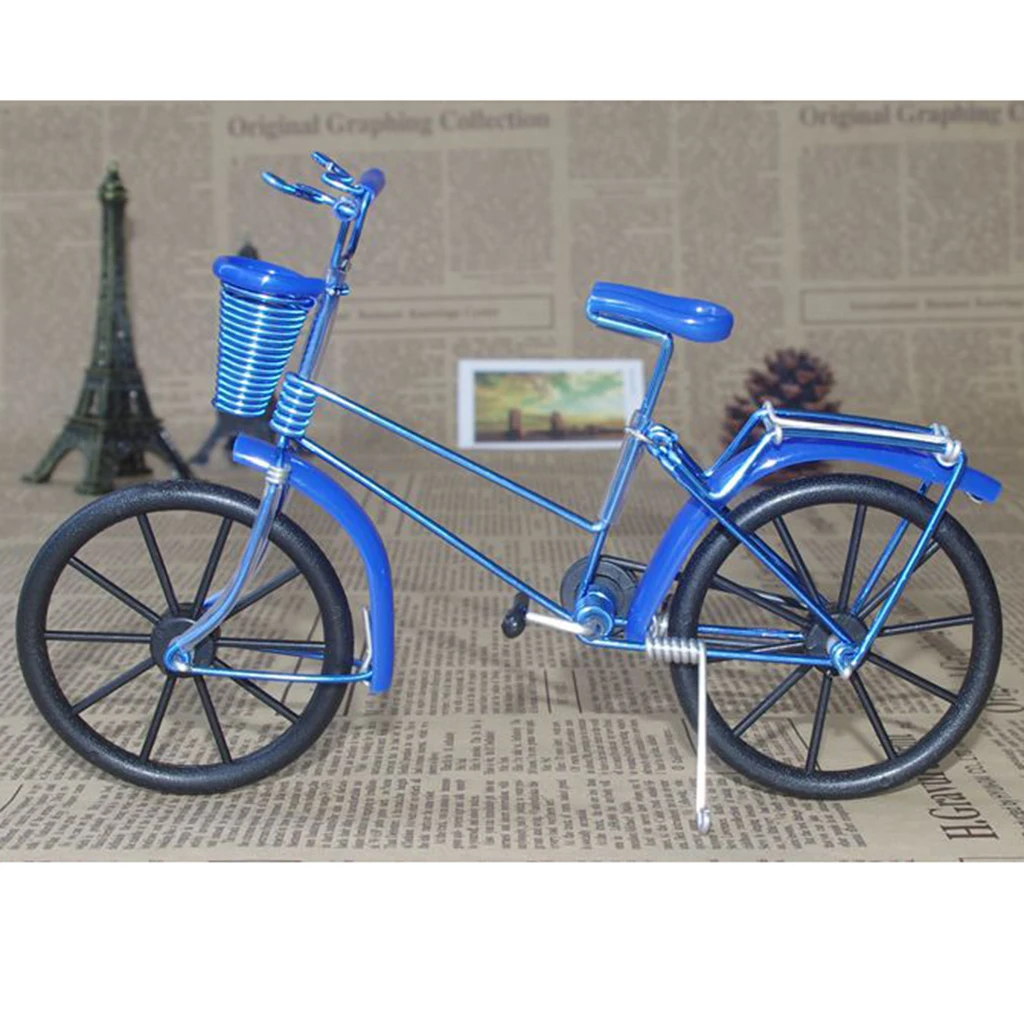 1:10 Aluminum Bike Model Bicycle with Basket Handicraft Toy Blue Diecast Bicycle Bike Toy Handicraft Bike Model