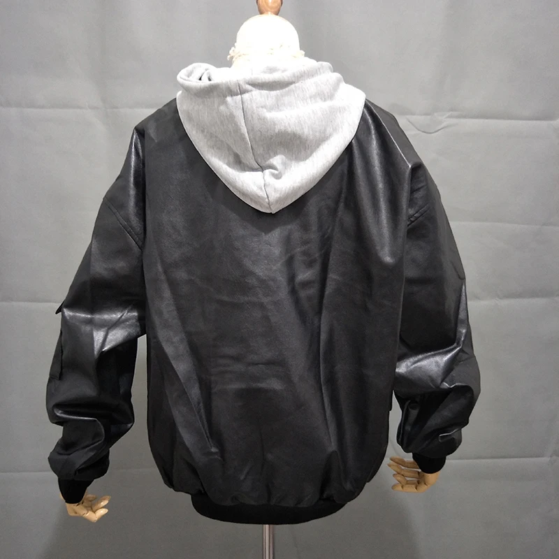 Hooded BF Harajuku Patch Bomber female Jacket Loosen PU Coats Black Leather Jacket Coat Women Oversize Basic Coat Jacket Hooded BF Harajuku Patch Bomber female Jacket Loosen PU Coats Black Leather Jacket Coat Women Oversize Basic Coat Jacket