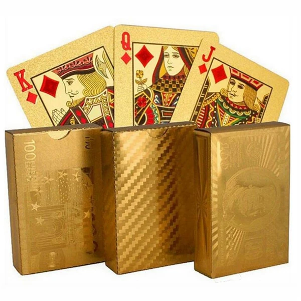 

High quality Golden Playing Cards gold foil poker set Euro Dollar Grid Gold Plastic foil poker Durable Waterproof Cards