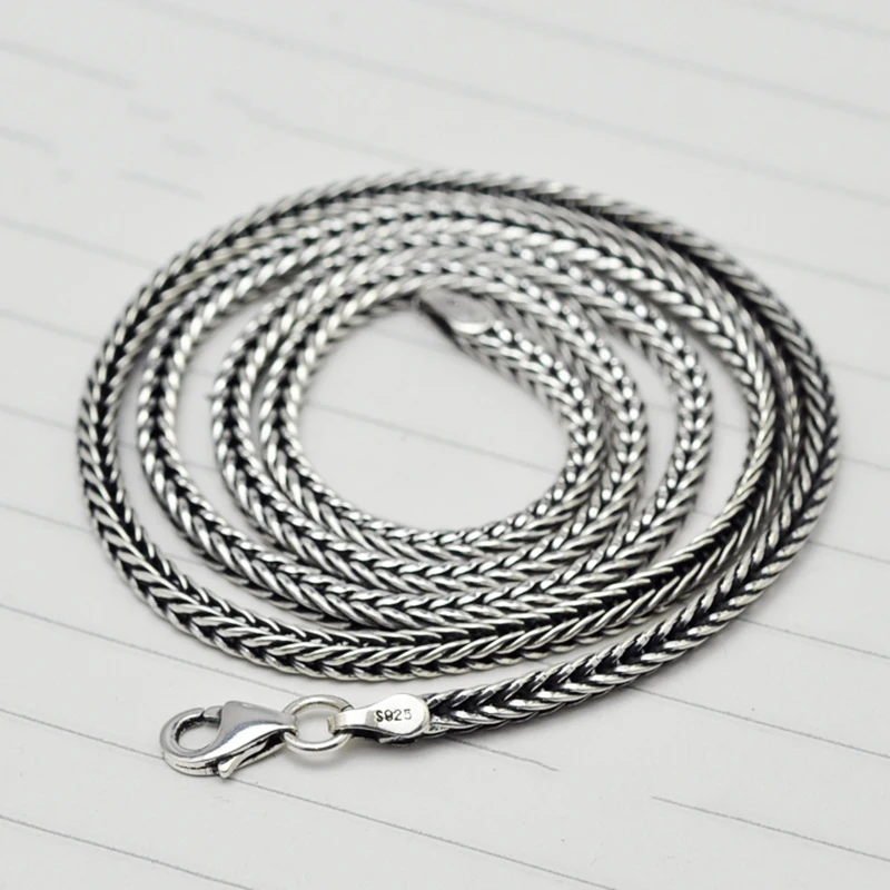 Real 925 Thai Silver Foxtail Chain For Men And Women Personality Retro