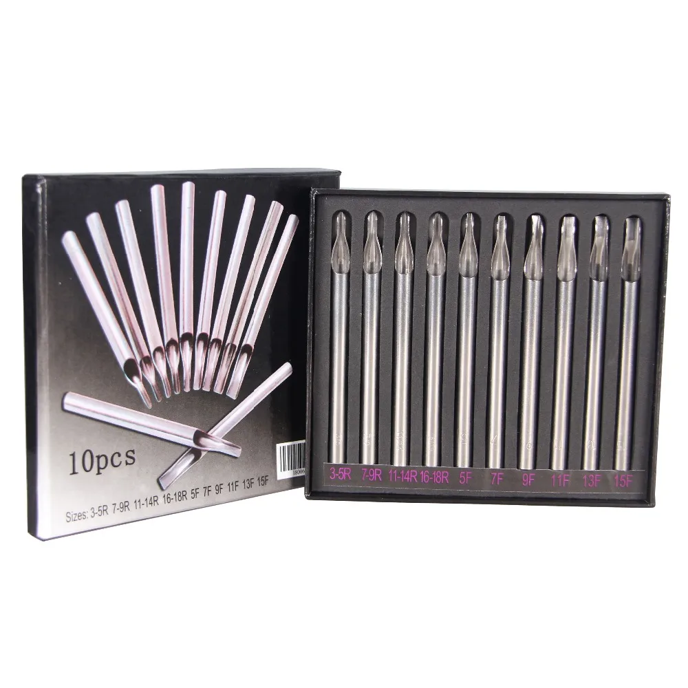 YILONG 22Pcs Sizes Long Stainless Steel Tattoo Nozzle Tips Kit Set