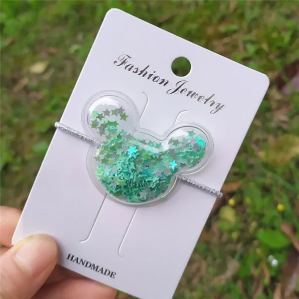 green mice head 16 шт./лот Новинка Прозрачный зыбучие пески ПВХ для волос аксессуары для волос, резинки милые блестки вышивка «звёздочки» или «бриллианты» короной детская головная повязка для девочек Головные уборы - Цвет: green mice head