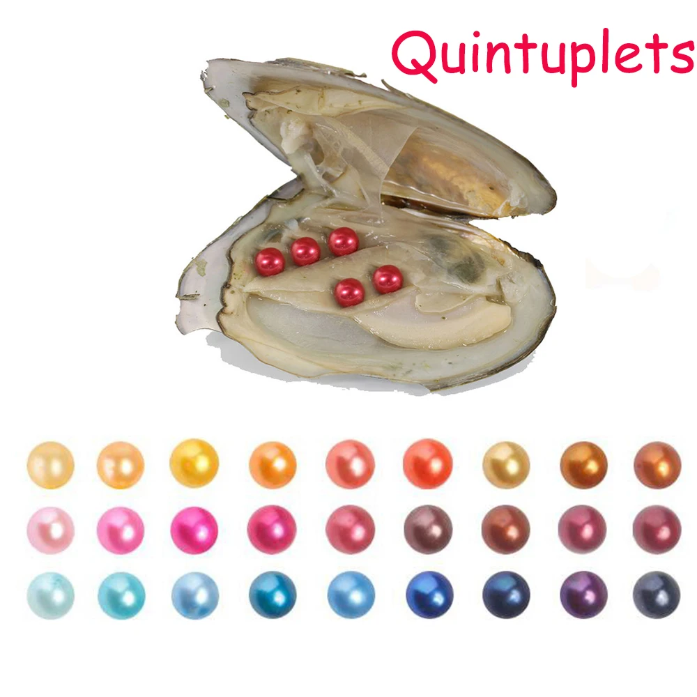 

15pcs/lot 6-7mm Freshwater akoya oyster with Quintuple pearl Mixed 27 colors Top quality Circle natural pearl in Vacuum Package