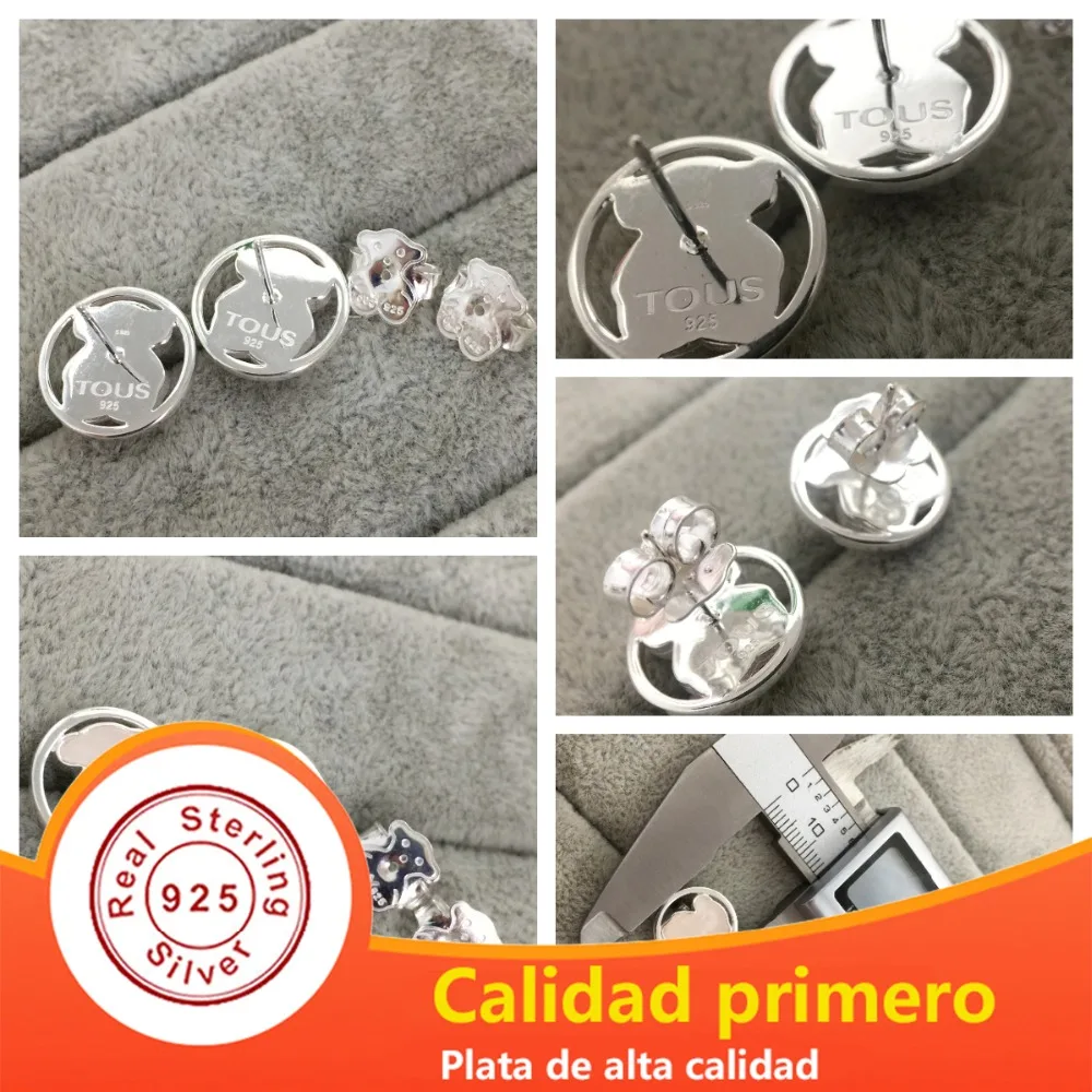 

EDELL 100% 925 Sterling Silver Bear Ear Quartz Powder Earrings Ear Nails Female Sweet and Elegant 712163610 Perforated Earrings
