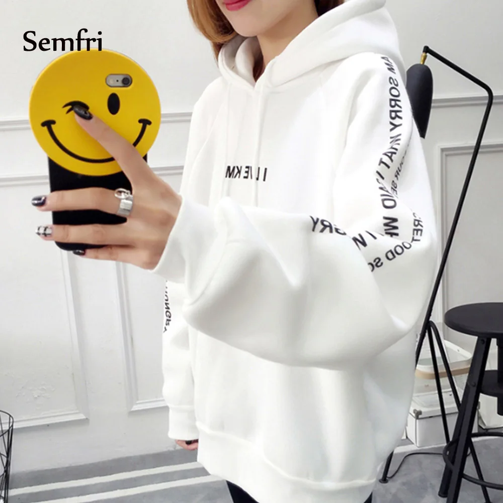  Semfri Hoodies Women Letters Printed Casual Hoodies Sweatshirts Autumn Winter Pullover Loose Thicke