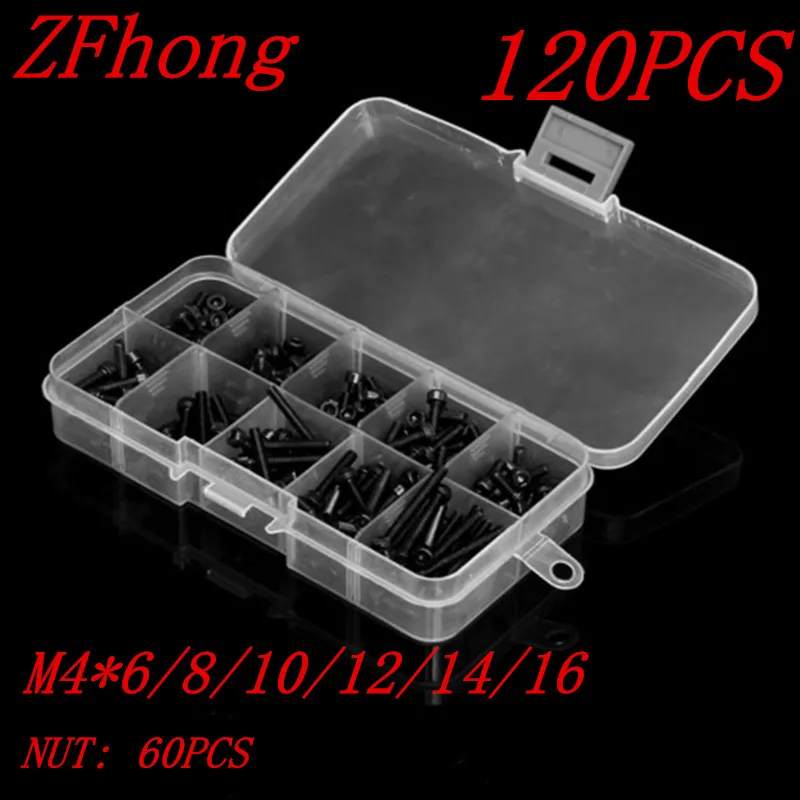 120pcs M4 hex socket Screw Kits DIN912 Black Hex Socket Head Cap Screw