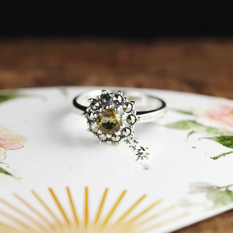 Настоящее чистое кольцо, 925 пробы, серебро, Простые Модные женские кольца, натуральный гранат, ювелирное изделие, Anillo Compromiso - Цвет камня: yellow