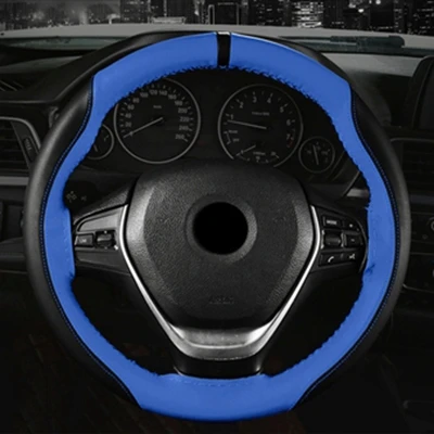 DIY крышка рулевого колеса автомобиля искусственная кожа оплетка на руль с иглой и резьбой аксессуары для интерьера - Название цвета: Blue Thread