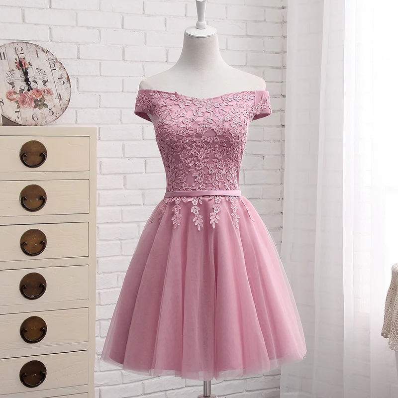 Boat Neck Lace Short Chiffion A Line Prom Dress