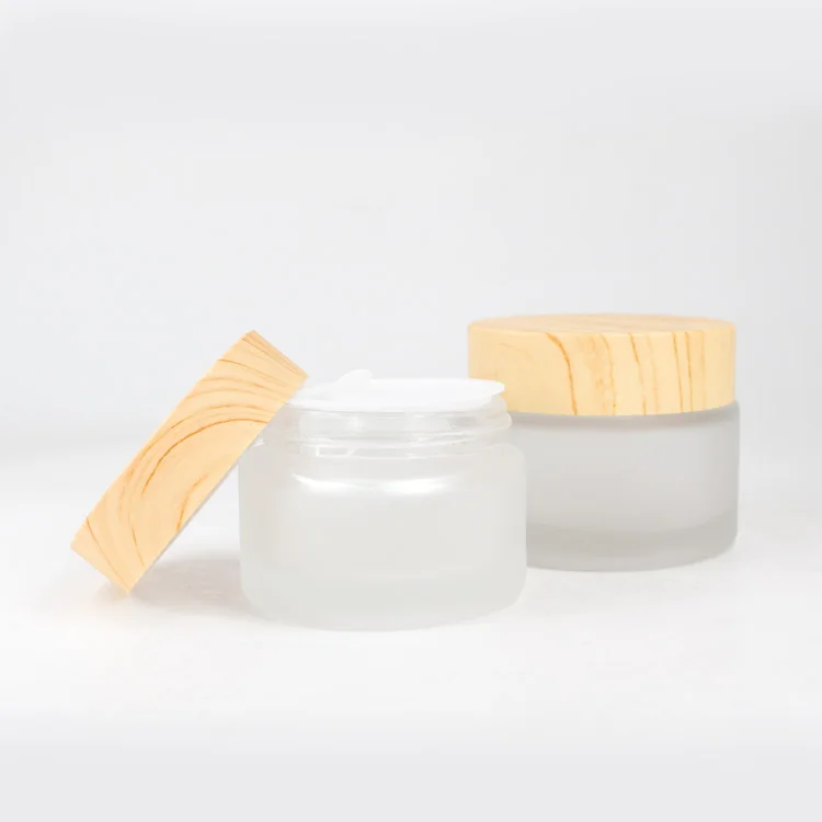 10pcs/lot 5/10/15/30/50g Frosted Glass Jar Skin Care Eye Cream Jars Pot Refillable Bottle Cosmetic Container With Wood Grain Lid