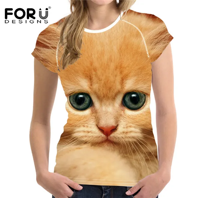 FORUDESIGNS/футболка, женские топы, футболки с 3D милым котом, одежда для девочек-подростков, женская футболка Kawaii для женщин, Vetement Femme, одежда - Цвет: W1322BV