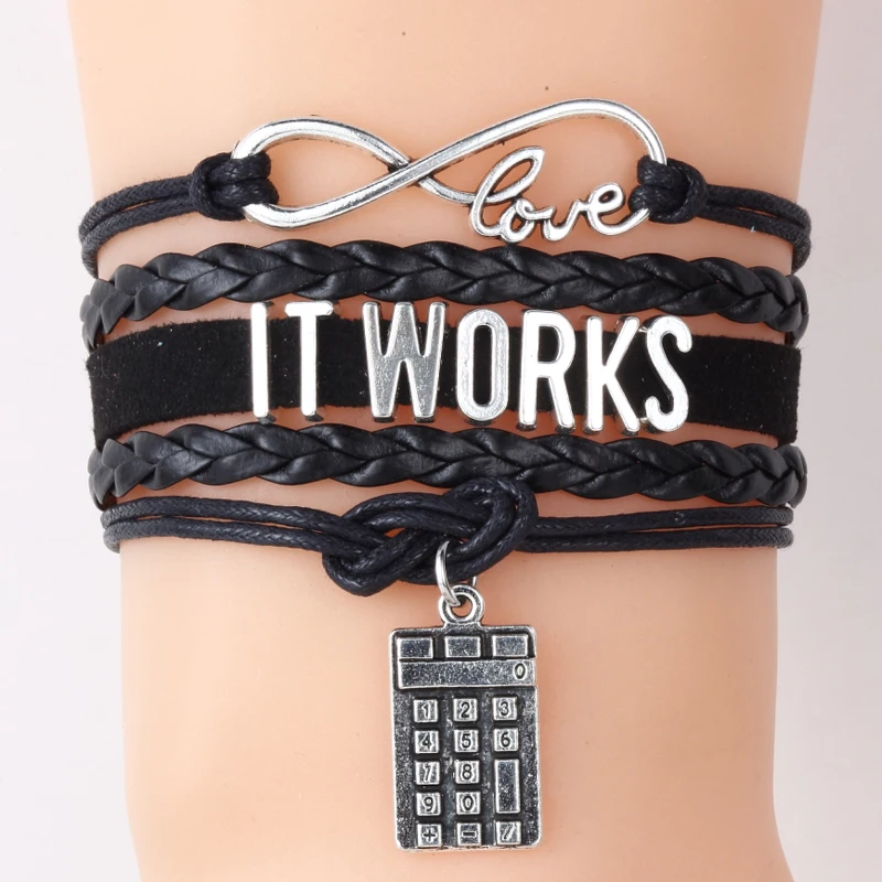 

NCRHGL Infinity love IT WORKS bracelets bangles calculator charm braided leather bracelet jewelry for men women Drop Shipping