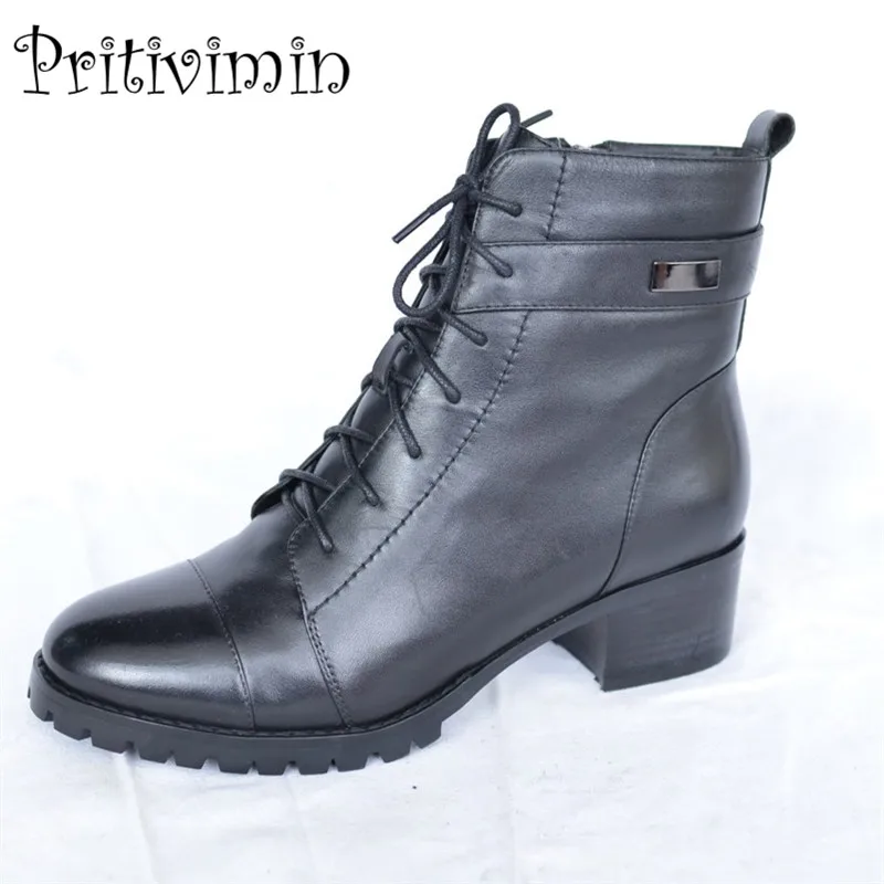 2018 Women winter warm short ankle boot ladies thick heel real fur lined lace up boot girl leather handmade shoe Pritivimin FN36 2018 Women winter warm short ankle boot ladies thick heel real fur lined lace up boot girl leather handmade shoe Pritivimin FN36