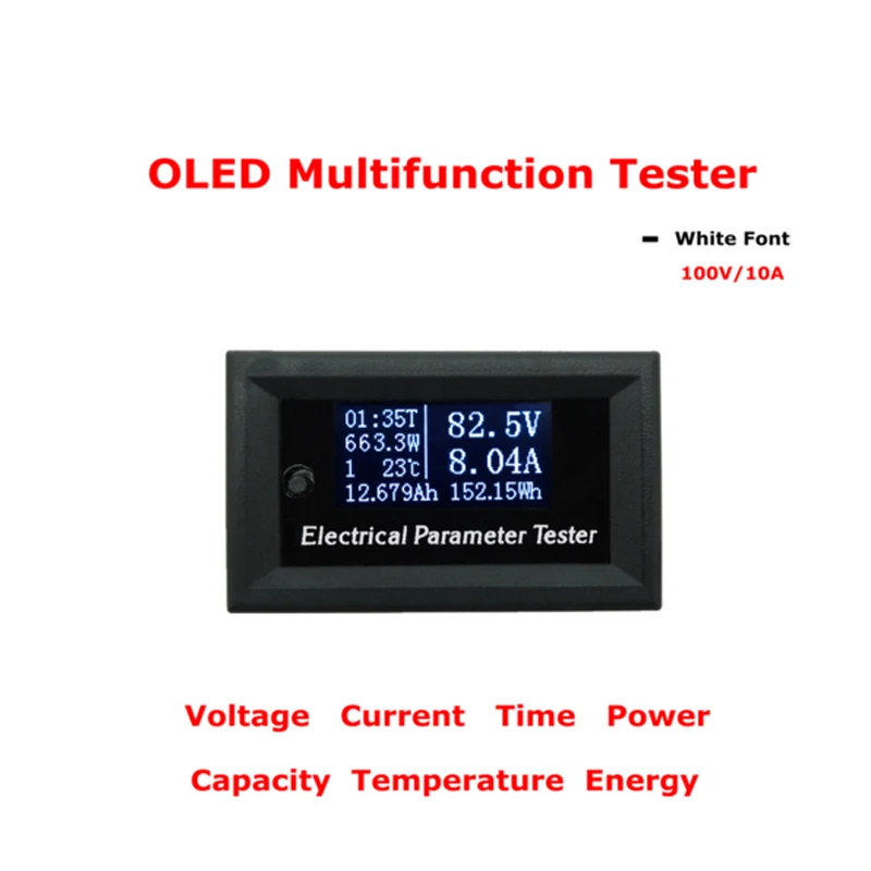 33 в/10А 7в1 OLED Многофункциональный тестер напряжения, тока, времени, температуры, Емкость Вольтметр мощности, амперметр, Электрический измеритель белого цвета